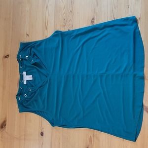 Sleeveless teal White House Black Market v-neck grommet detail tank top